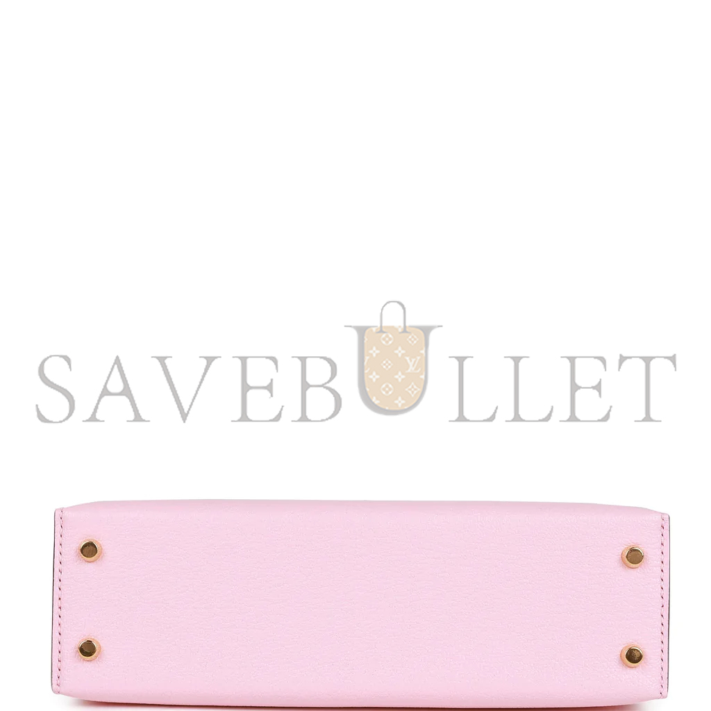 HERMÈS MINI KELLY II ROSE SAKURA AND GRIS PERLE CHEVRE GOLD HARDWARE (19*12*5.5cm)